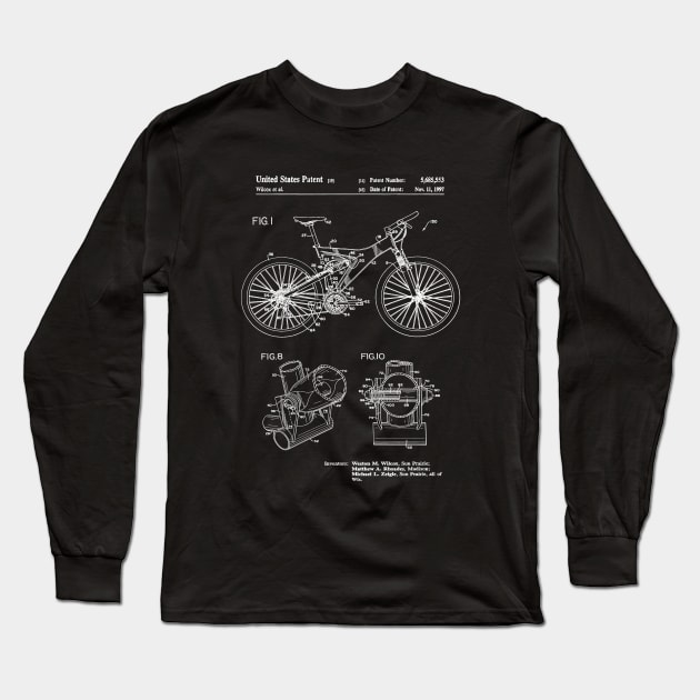 Mountain Bike Patent Inventors White Long Sleeve T-Shirt by Luve